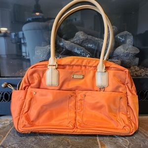 Tumi Tangerine Orange Multi-Pocket Oversized Shoulder Bag Purse Travel Bag